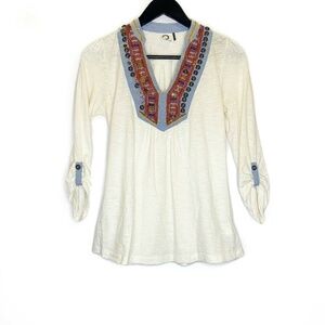 Anthropologie Akemi+ Kin Top Blouse Embroidered V Neck Long Sleeve